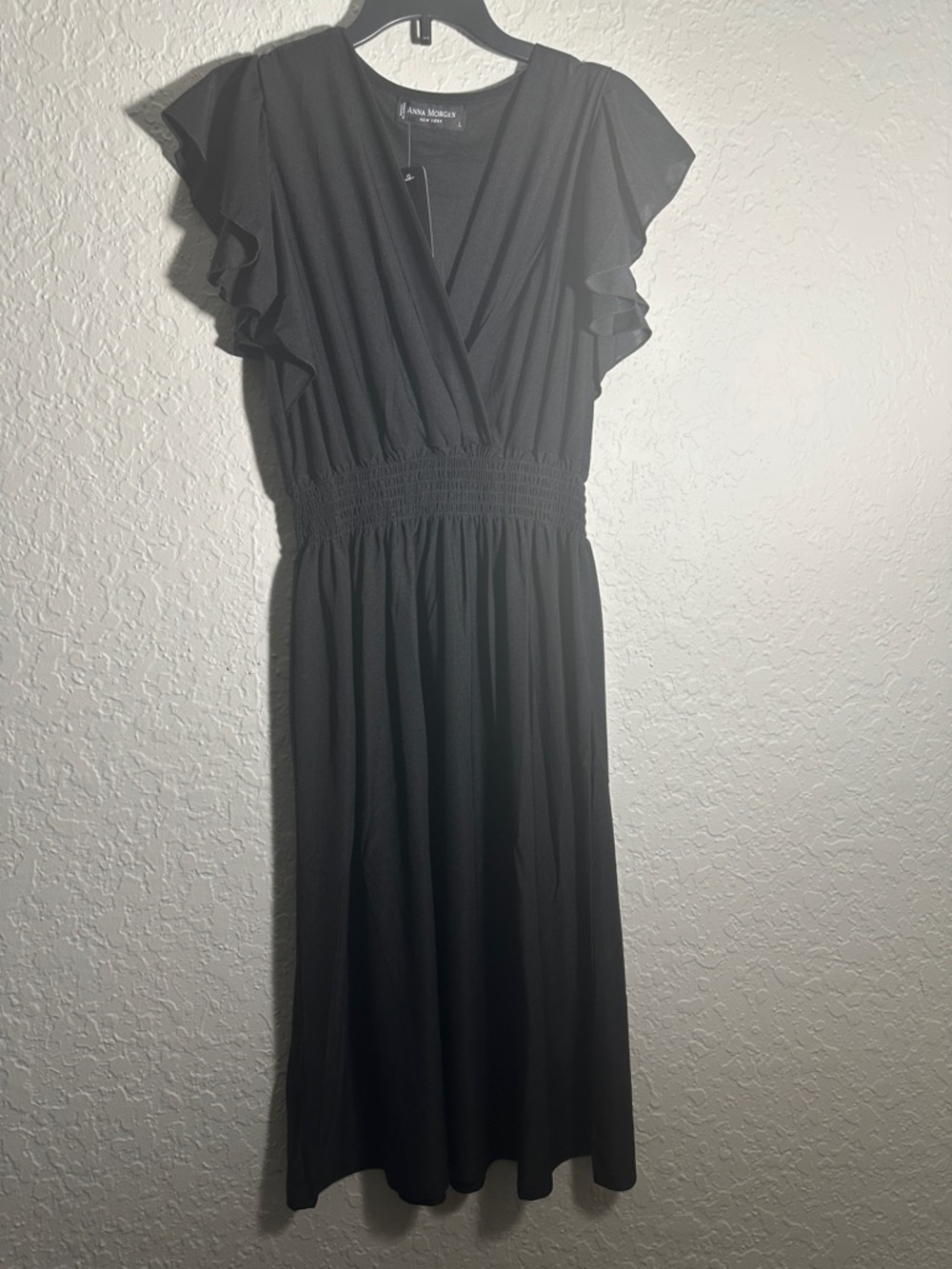 Stone & Co. Black Flutter-Sleeve Smocked Midi Dress